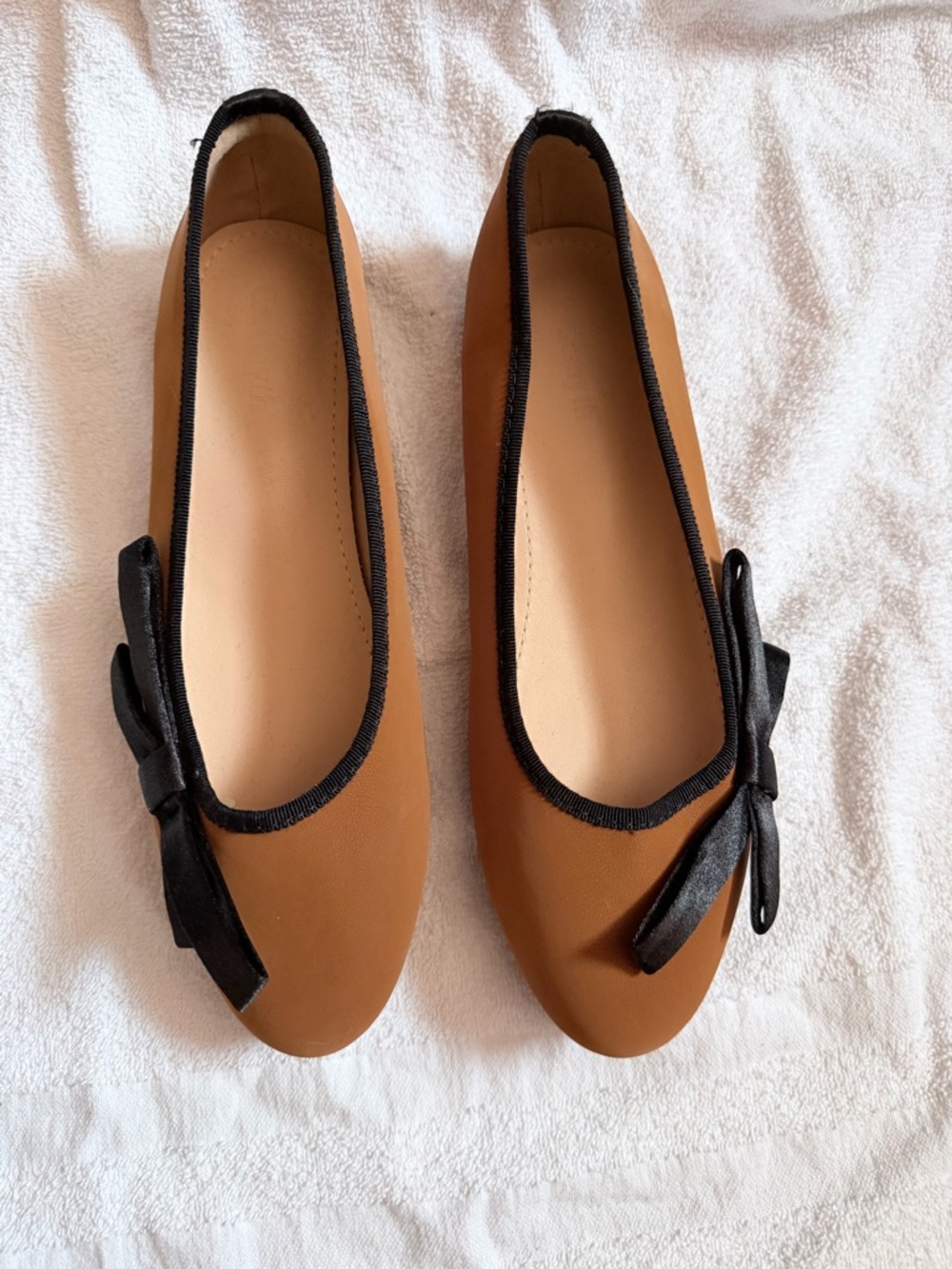 Chicmyth Brown Ballet Flats with Black Trim and Bow - Women’s Casual flats